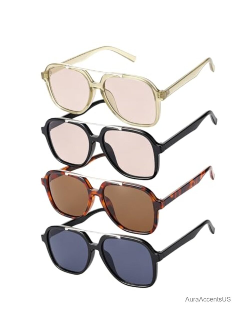 4 Pack Retro Oversized Aviator Sunglasses UV400 Polarized Double Bridge